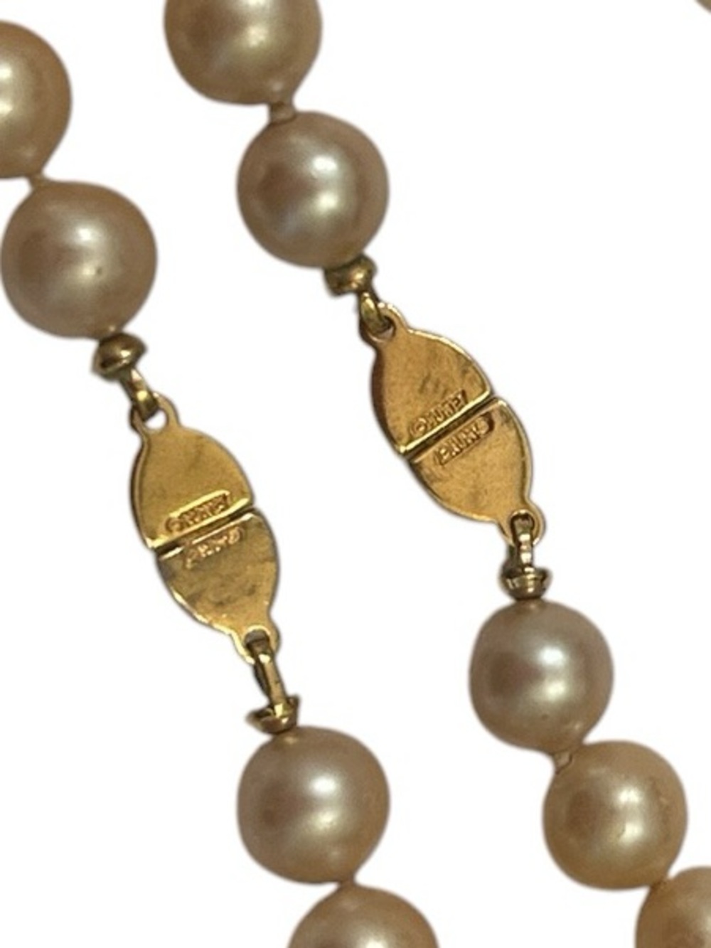 Vintage 1990’s Monet Double-Strand blush Cream long Pearl Necklace silk pouch - Picture 9 of 9